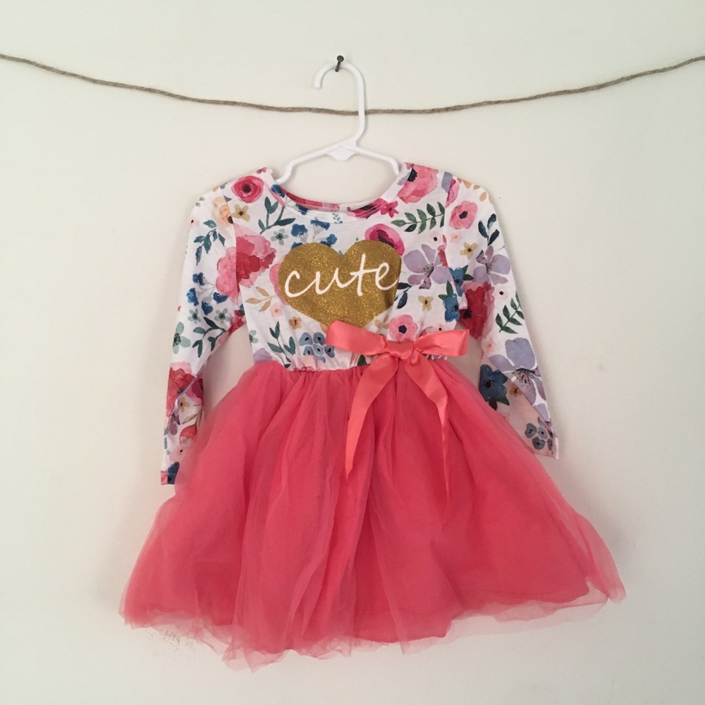 NWOT floral tulle dress with glittery heart